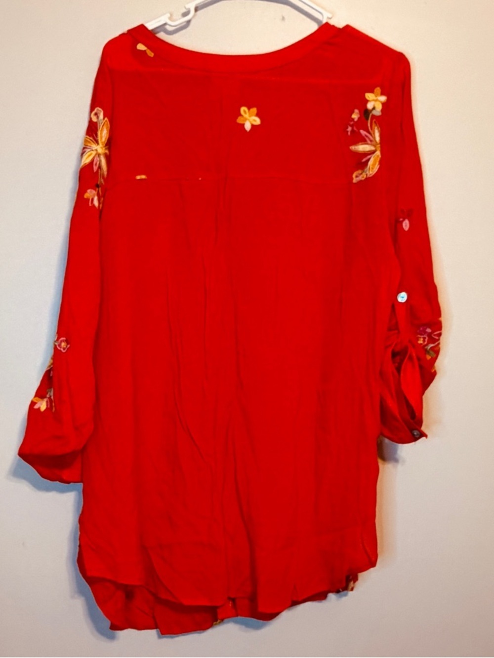 fig and flower Bright Red Embroidered Floral Button-Up Tunic - Picture 2 of 7